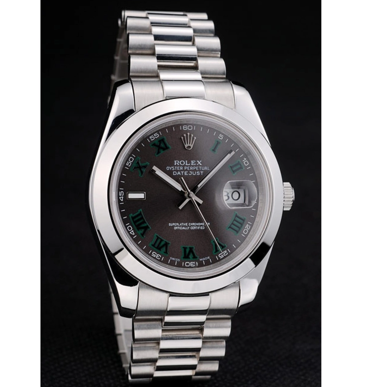 Aaa replica watch 41982 Dial Steel DateJust Rolex Grey Strap Stainless 0821
